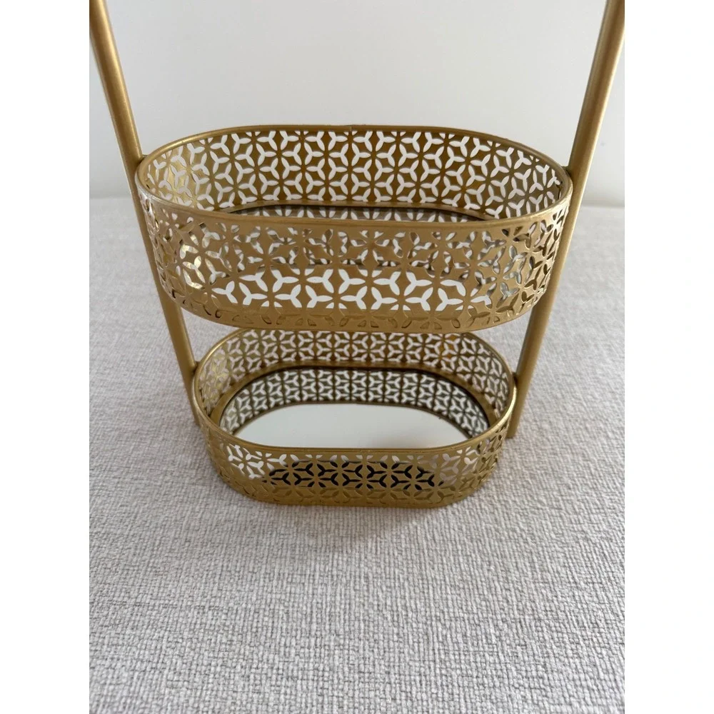 Gold Two Tier Counter Organizer with Mirrors Bathroom Decor Glam Regancy